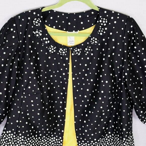Lavender & Honey Jacket Plus Size 1X Black Polka Dot Ruched sleeves Button trim - Picture 5 of 9